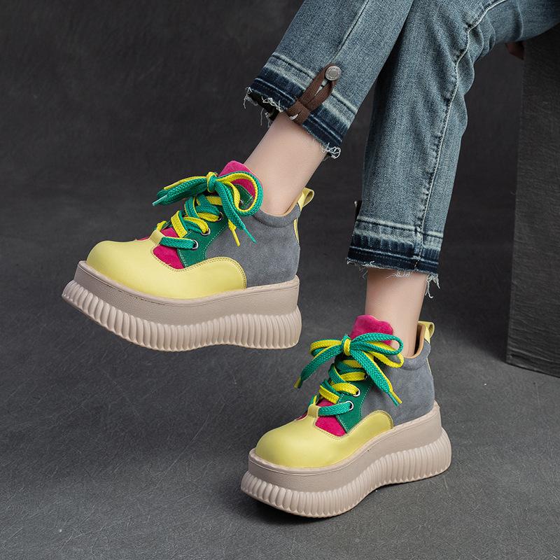 GKTINOO 2025 Spring New Genuine Leather Flat Platform Shoes Mixed Colors Thick Sole Shoes For Casual Sneakers Women's Shoes
