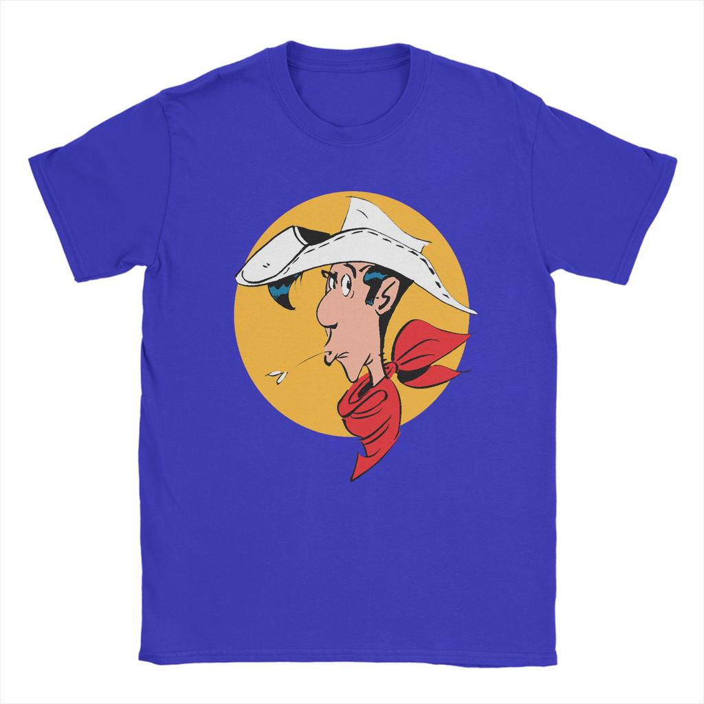 T-shirt Lucky Luke da Uomo Cotone Magliette Vintage Girocollo Fumetti Manica Corta Abbigliamento Taglie Forti
