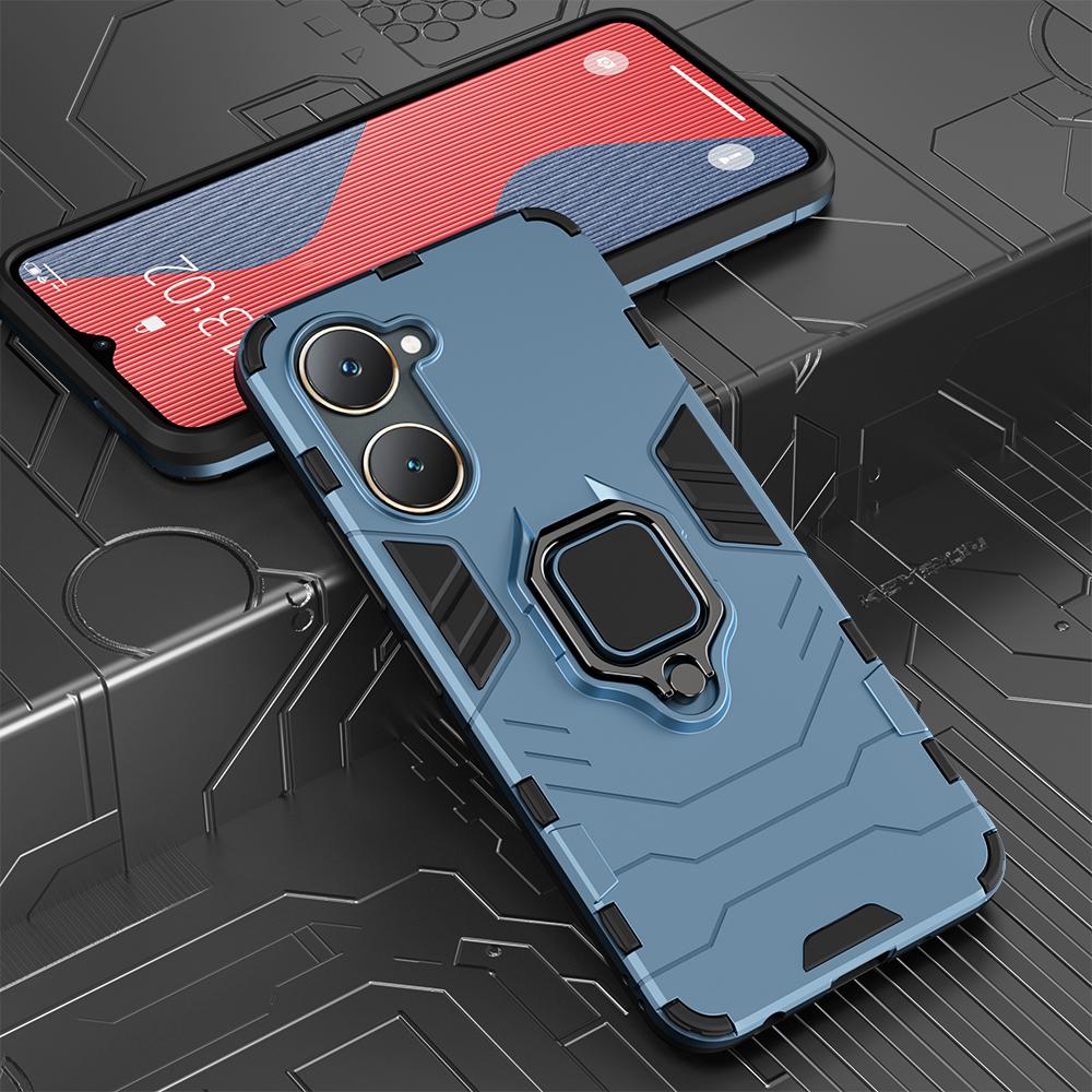 

KEYSION Противоударный бронированный чехол для VIVO Y03 Y03t Y18 Y18e Y18s Мягкий силикон+ПК Кольцо-подставка Держатель Чехол для телефона для VIVO Y28s 5G for VIVO Y18 синий