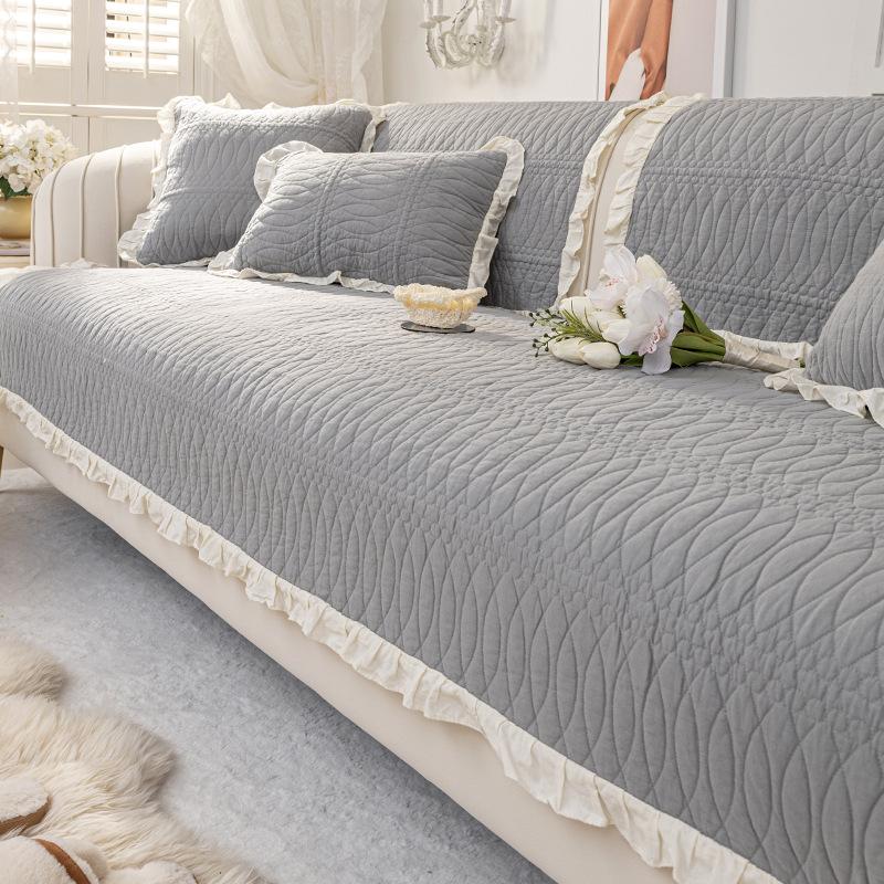 French Pure Cotton Sofa Cover With Lace Exquisite Dust-Proof Non-Slip Sofa Cushion For Four Seasons Soft Breathable Home Decor