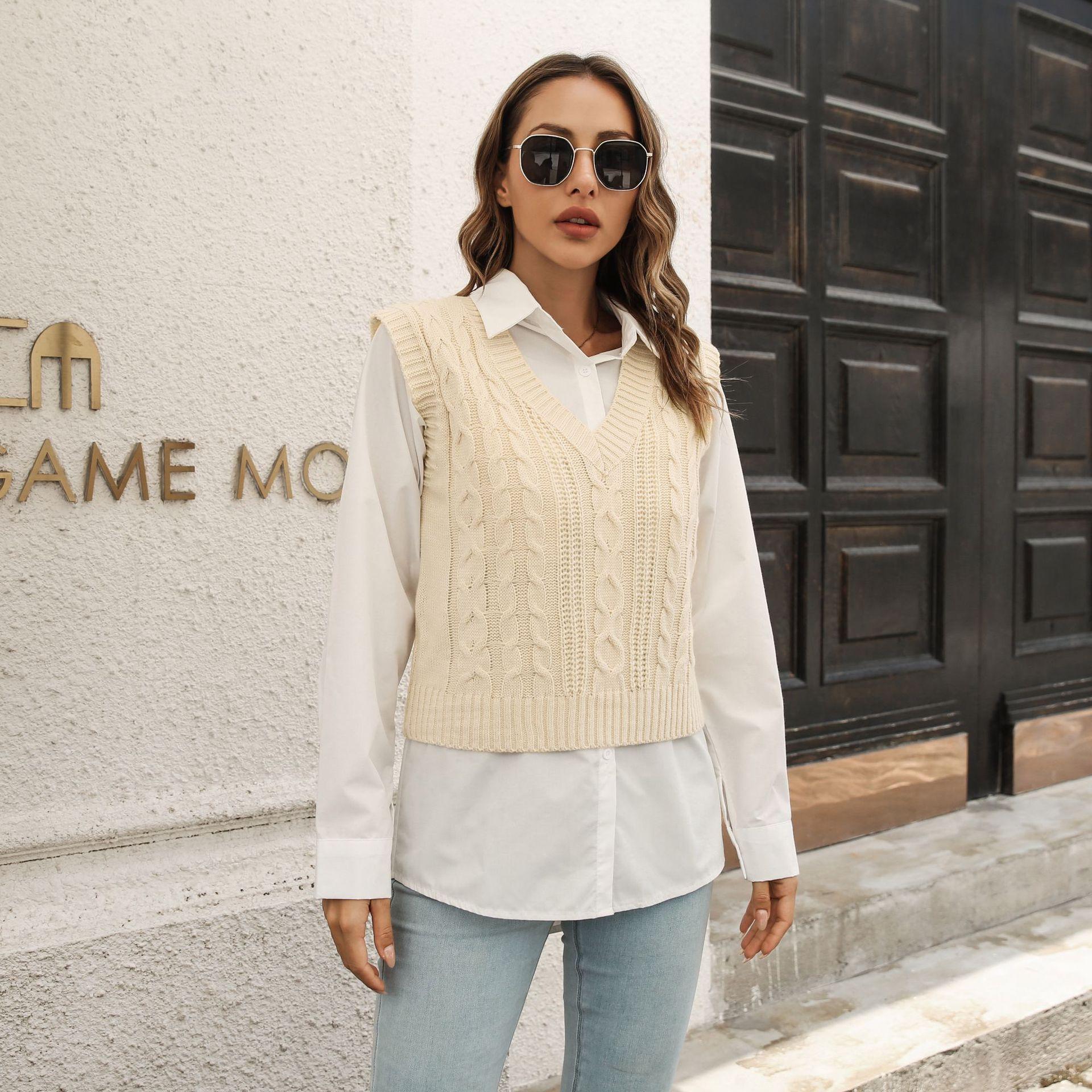 

Свитер с твист-жилетом, женский жилет, осенне-зимний вязаный свитер S абрикосовый