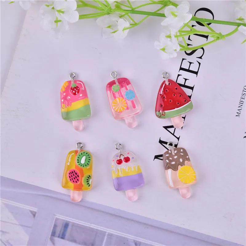 12Pcs of Acrylic Cute Mixed Fruit Popsicle Flat Back Scrapbook Kawaii DIY Jewelry Children Gift Hairpin Accessories