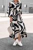 2023 European & American Style Printed Shirt Dress with Pockets - Casual Autumn Long Skirt with Tie