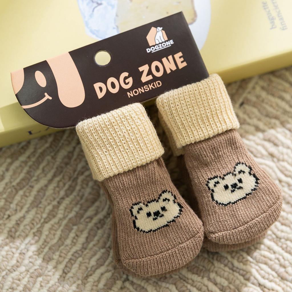 4 Pcs Pet Anti-slip Socks Cat & Dog Cute Winter And Autumn Warm Socks Anti-slip Traction Protecting Paws From Wear Tear Licking.