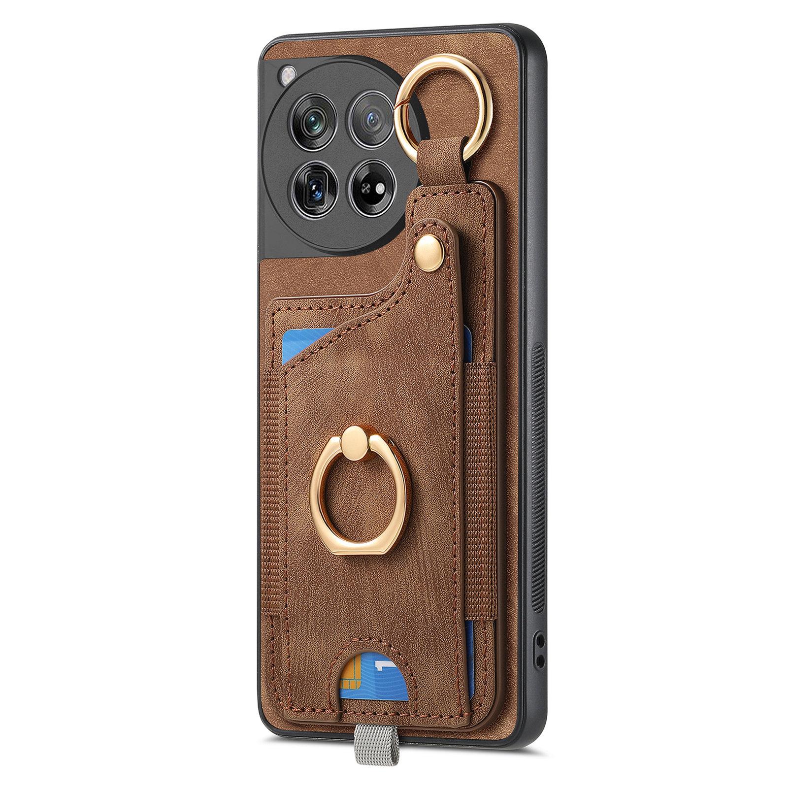 

D6 For OnePlus 12 5G Case Leather+TPU Phone Cover with Ring Kickstand Card Bag Green