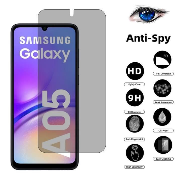 3 Pièces Verre Trempé Anti Espion pour Samsung Galaxy A05 Installation Facile