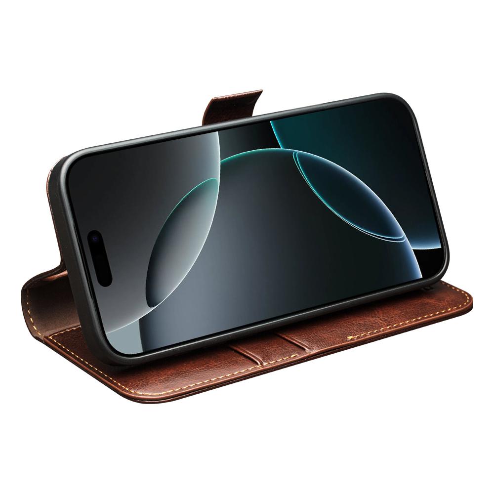QIALINO For iPhone 17 Pro Max Case with Card Holder Genuine Cow Leather Stand Phone Cover