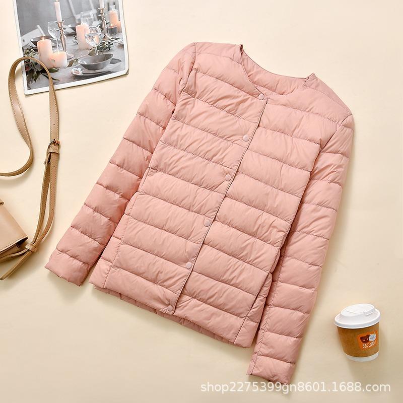 New light and thin down jacket women's round neck warm liner short large size jacket autumn and winter women's clothing collarless