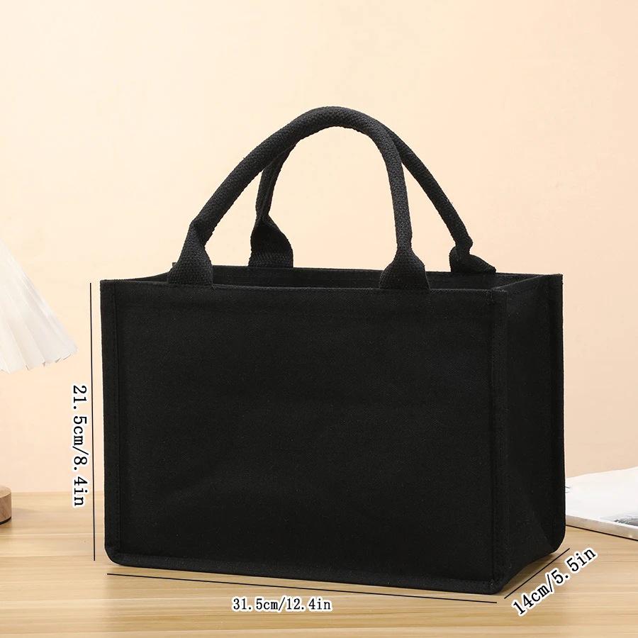 Black Canvas Tote Handbag Durable Large-Capacity 3D Design for Men and Women