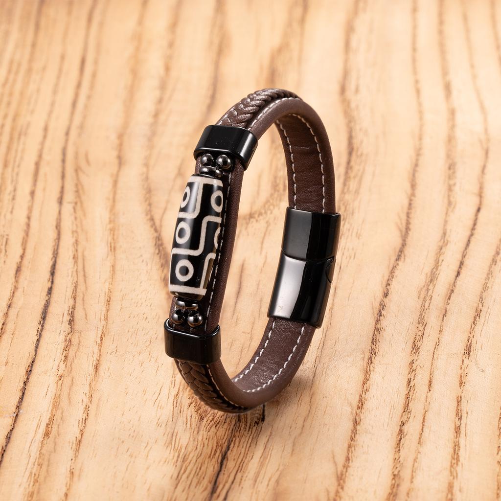 2026 Magnet Buckle Leather Bracelet Tibetan Nine-eye Rope Bead Bracelet Men's and Women's Hand-woven Ethnic Style Bracelet