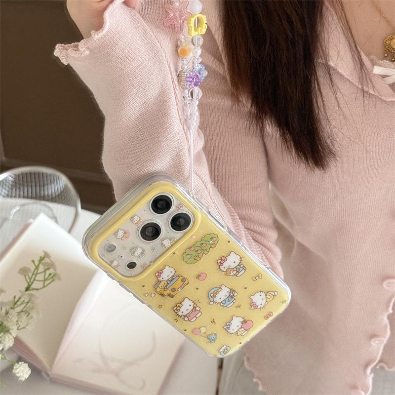 High-End Cartoon Cats Yellow Background iPhone 17/16 Pro Max/15 Pro Case