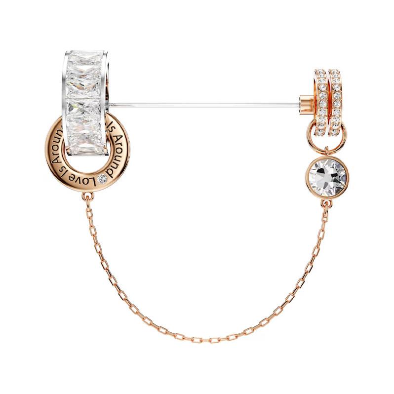 

Swarovski Connexus Circular Paved Chain Design Cubic Zirconia Imitation Crystal Metal Brooch Women brooch Gold 5691180 F,Gold