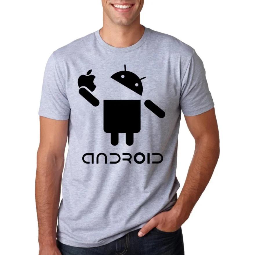 Забавная Систематическая Конкурентная Android Ест Яблоко Футболка 100% Хлопок Круглый Вырез Летняя С Коротким Рукавом Повседневная Унисекс Футболка Размер S3XL S