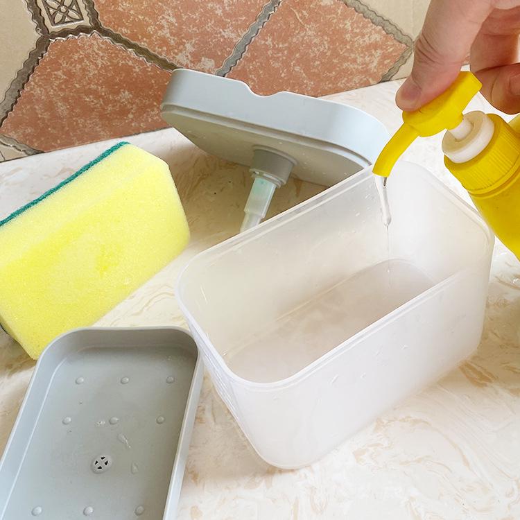 Automatic Press Soap Dispenser with Brush & Sponge for Easy Kitchen Cleaning