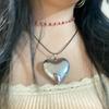 Korean Round Bead Chain Silver Love-shape Pendant Necklace Ins Clavicle Chain
