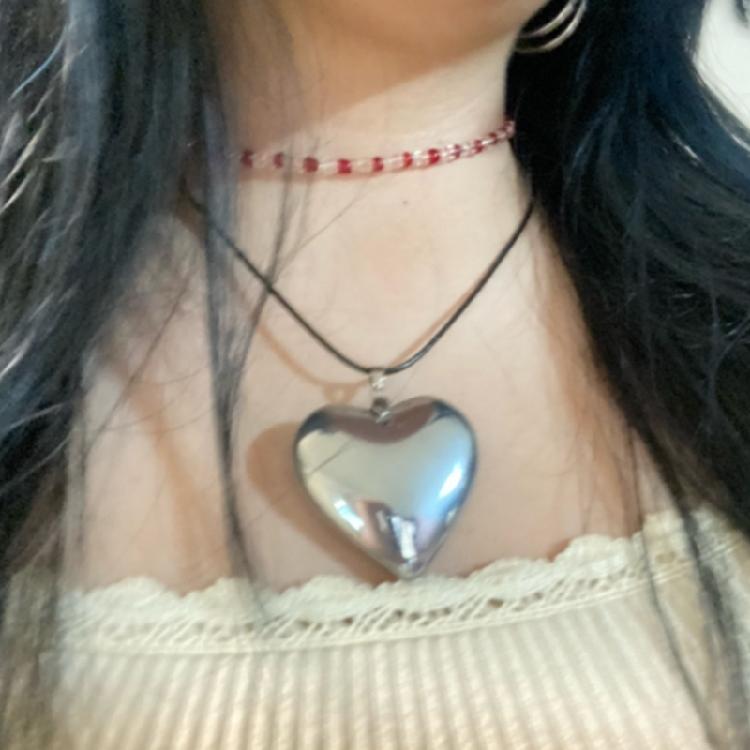 Korean Round Bead Chain Silver Love-shape Pendant Necklace Ins Clavicle Chain