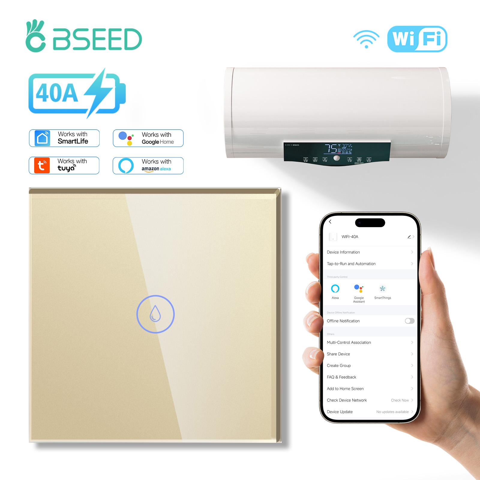 

BSEED Wifi Smart Water Heater Switches Touch Boiler Switches 40A Plus EU Waterproof Socket For Kitchen Batroom Tuya Smart Life EU standard золотой