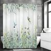Green Leaf Shower Curtain Sage Eucalyptus Hummingbird White Green Leaf Botanical Floral Aesthetic Shower Curtain with Hooks, Wat