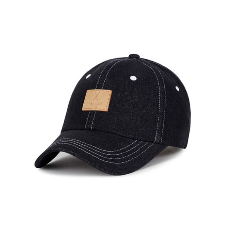 VARZAR VA Square Denim Label Ball Cap Black