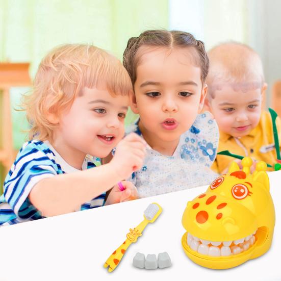 Dětská zubní hrací sada Interaktivní model zubů se zubním kartáčkem Zábavná zubařská hračka ve tvaru žirafy pro hru na role Vzdělávání o ústní hygieně