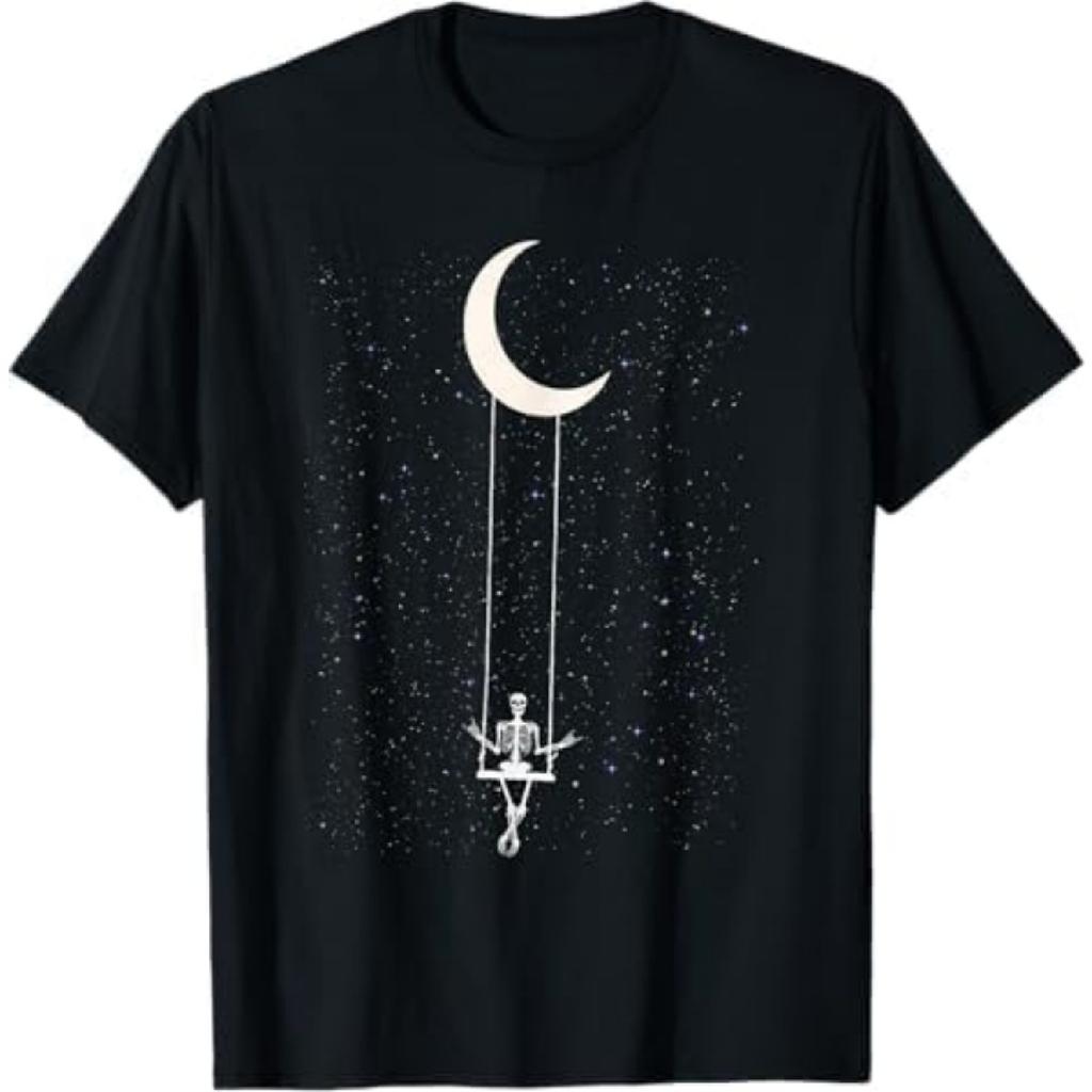 Skeleton Rock On Moon Spooky Halloween Rock Band Concerts T-Shirt Mali Mens Womens Tank Top Sweatshirt Hoodie Longsleeve 112 Black