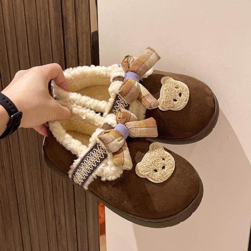 Fashion Women's Plush Cotton Shoes Winter Casual Warm Home Shoes Fashionable Soft Comfortable Non-slip Outdoor Flat Shoes Cartoon Bow