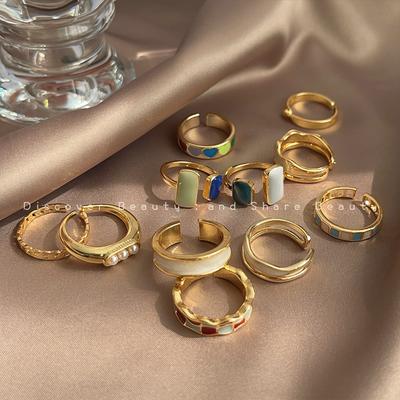 Women's French Vintage Geometric Drip Statement Ring Unique Light Luxury High-End Index Finger Chic Everyday Wear