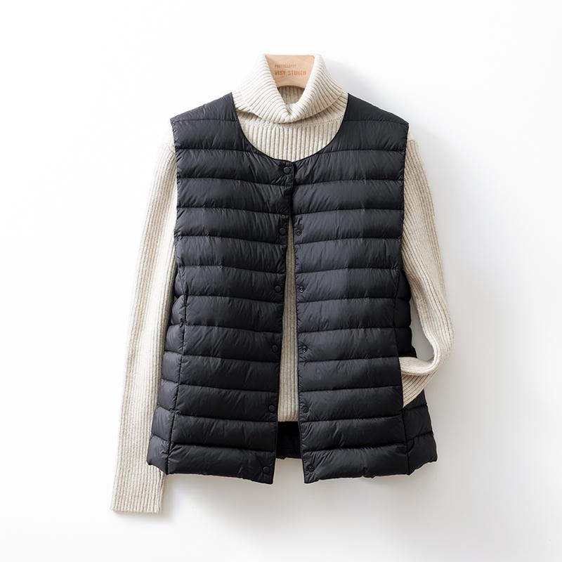 Women's Collarless Down Liner Vest V-Neck Lightweight Down Jacket Autumn and Winter Warm Jacket Waistcoat Round Neck Jacket
