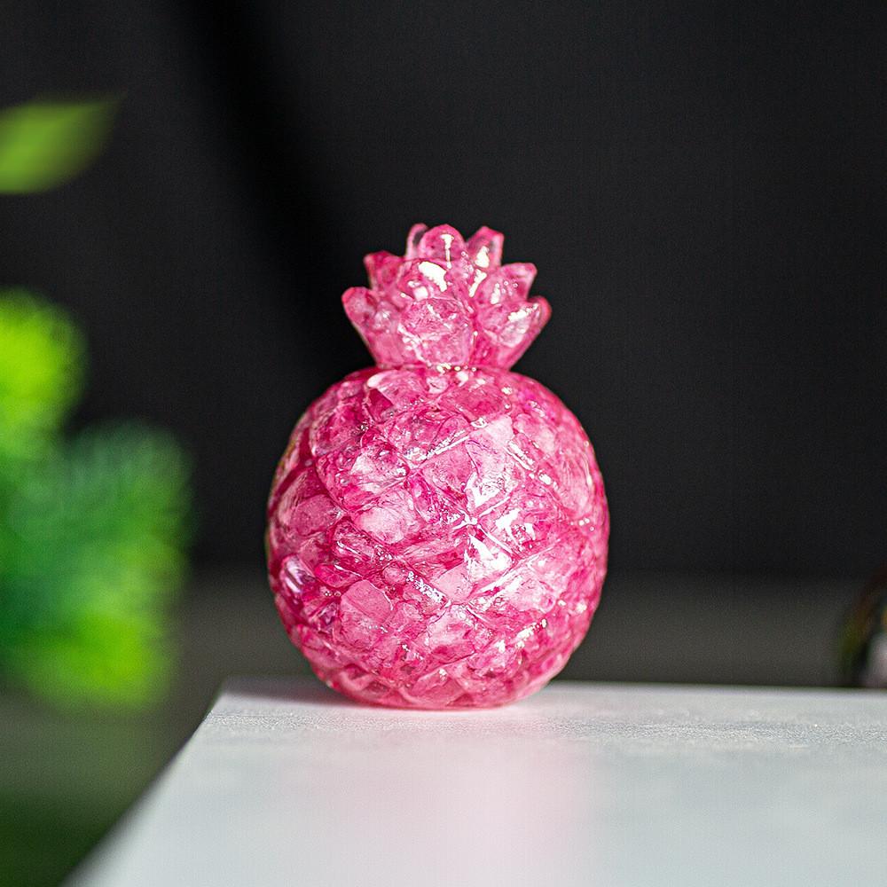 Natural Crystal Resin Pineapple Figurine With Lucky Symbol For Office Desk Decor Gift For Friends