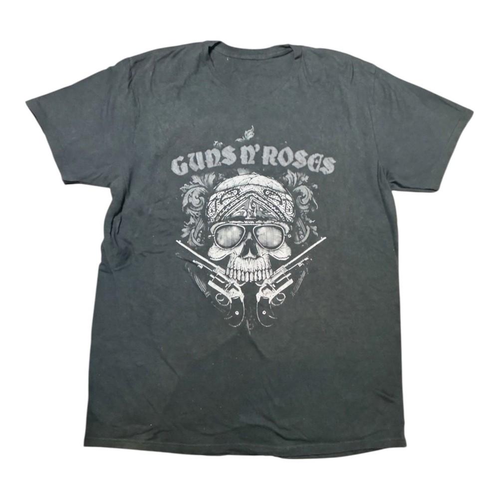 Guns N Roses Skull and Guns Graphic TShirt Mens Black Rock Band Tee Unisex T-Shirt L