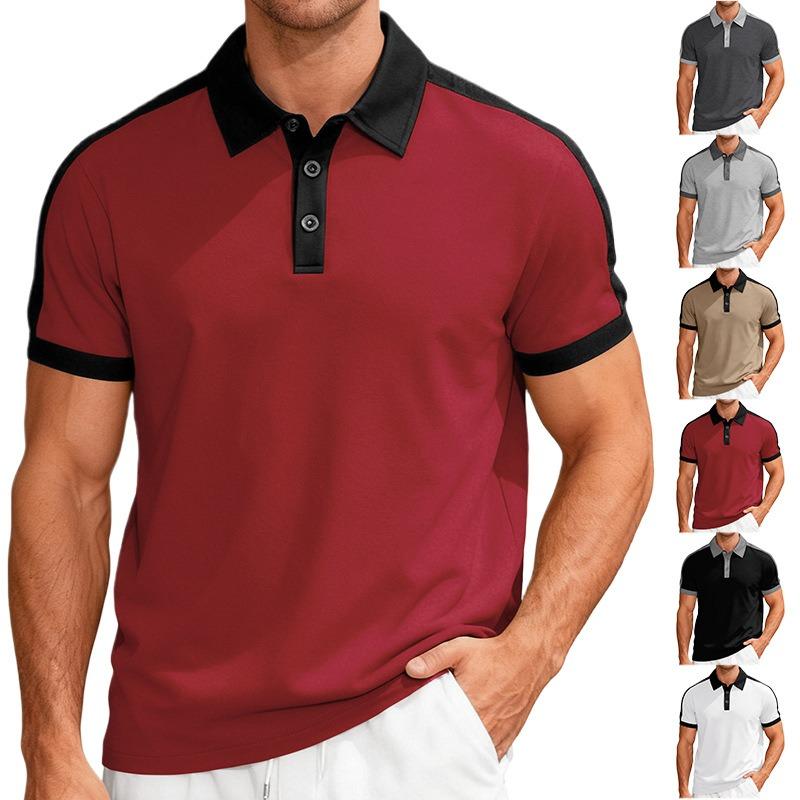 Men's T-shirt: Casual, sporty, loose-fit, two-tone, fine-ribbed, short-sleeved polo shirt with a turn-down collar