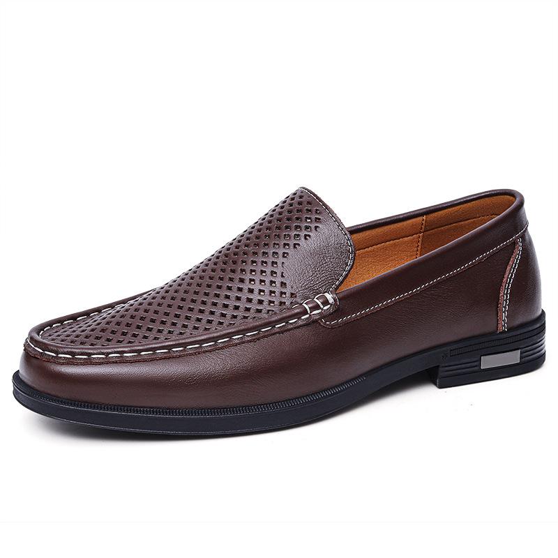 Men s Size 46 White Cowhide Leather Loafers - Casual, Breathable, Hollow Slip-on Formal Shoes 37