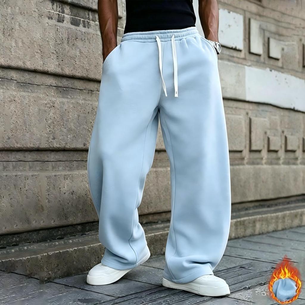 Men's Oversized Straight Leg Lined Sweatpants with Drapey Fit for Athletic Casual Wear