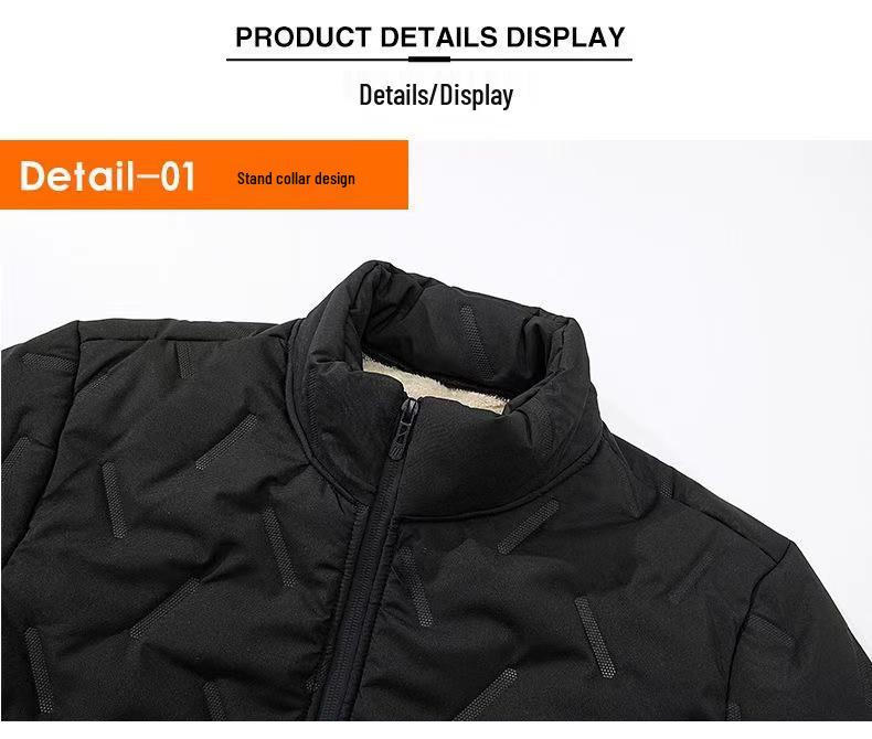 Men's Windproof Lambskin Cotton Winter Coat with Velvet, Thick, Loose Fit, Stand Collar, Large Size.