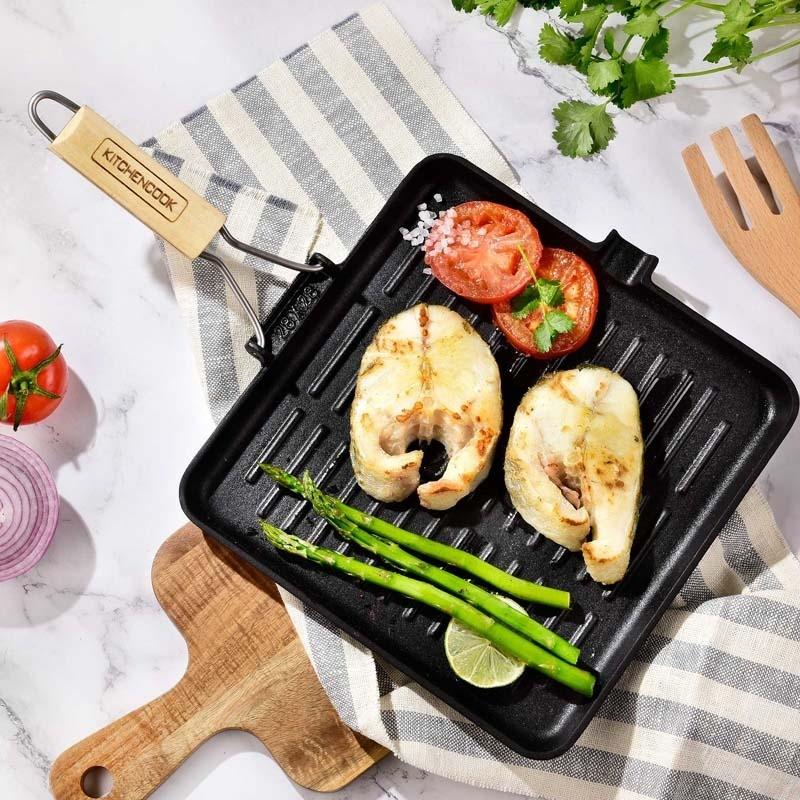 Kitchencook - Grill28 Tfi - Grill Carré Fonte D'aluminium 28 Cm - Revêtement Antiadhésif - Tous Feux Induction