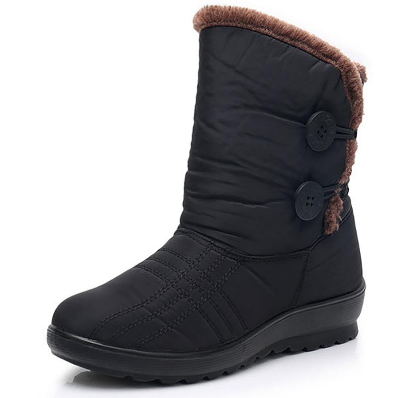 3cm Winter Plus Velvet Warm Mother Cotton Boots Flat-bottomed Non-slip Waterproof Tendon-soled Snow Boots