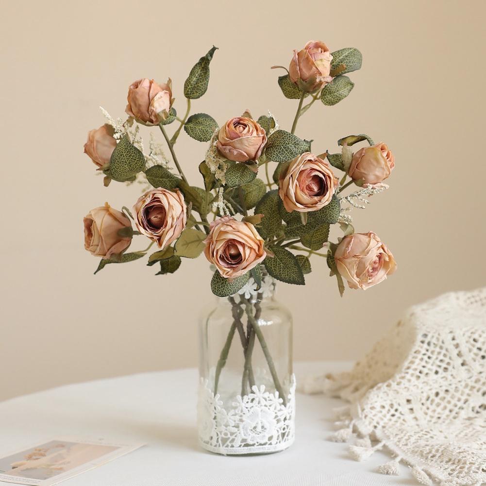 Fake Bloom Arrangement Artificial Silk Rose Home Decor Photo Props 32cm Height Flexible Stem Artificial Rose Bouquet