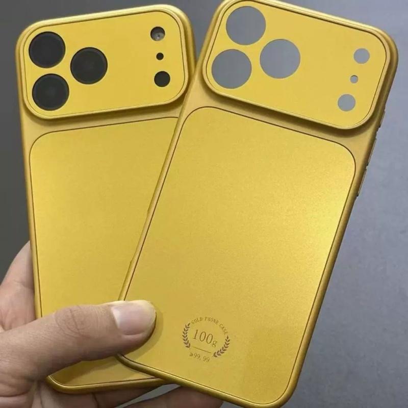 Luxury Gold Color Retro Magnetic Case For iPhone 17 16 15 14 13 Pro Max For Magsafe Wireless Charge Glossy Large Window Cover