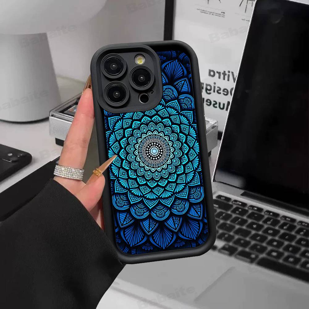 Indian Pattern Mandala Silicone Soft Phone Case For IPhone 17 16 15 14 Plus 13 12 Mini 11 Black Cover