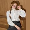 Blusa Romantica Francese COOLHUT con Collo Alto Arricciato a Manica Lunga