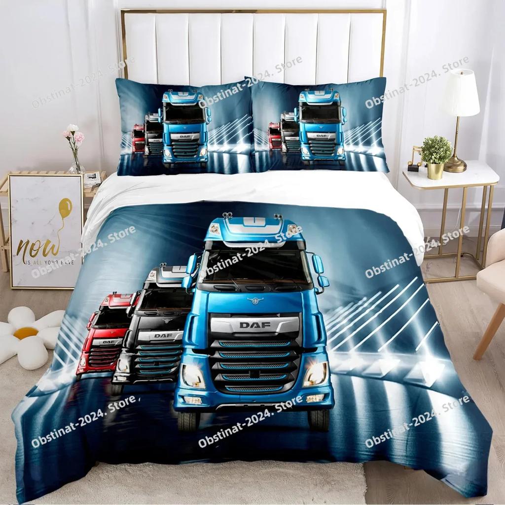 DAF Truck Logo Ložní souprava Tištěná ložní souprava s povlakem na polštář a povlakem na přikrývku Měkká Jednolůžko Dvojlůžko Queen Super King Velikost pro Dospívající Chlapce