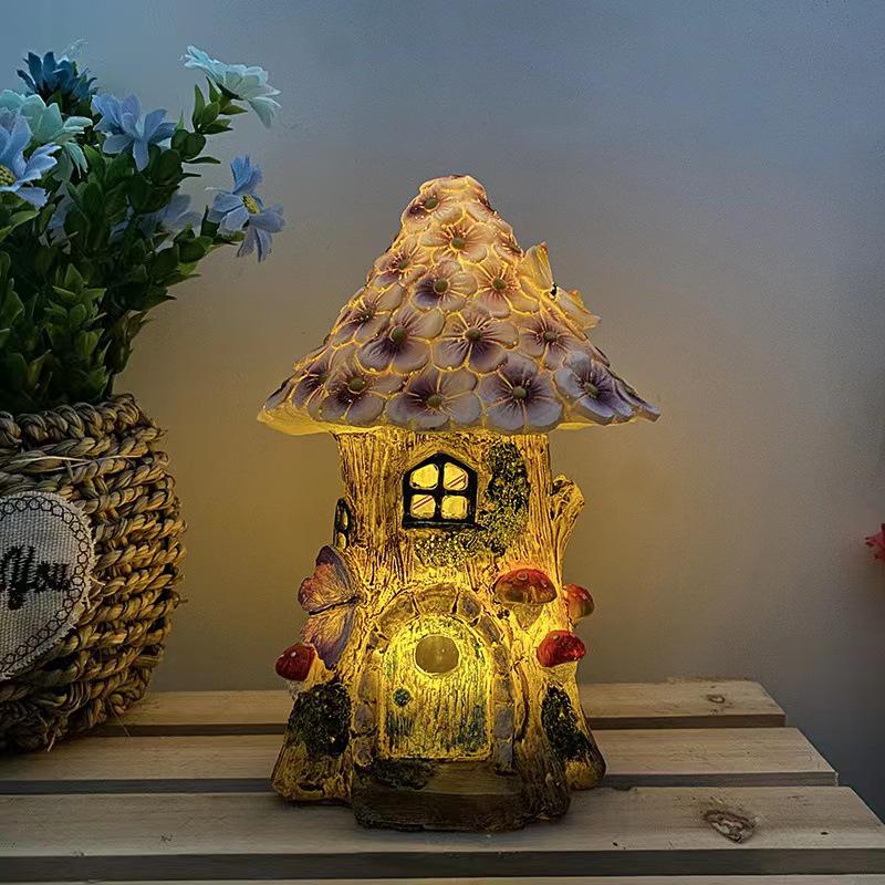 New Resin Solar Flower House LED Outdoor Waterproof Decorative Courtyard Light