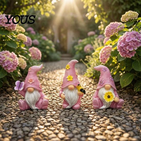 Resin Dwarf Figurines for Patio Balcony Halloween Gnome Statue, Spring Butterfly Bird Flower Decorative Desktop Accents Home Figurine Garden