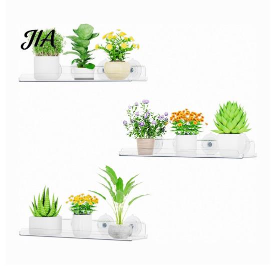 Wall Mounted Storage Rack Window Plant Shelf with Suction Cup And Protective Edge, Clear Acrylic Floating Sturdy Organizer Display Shelf, for