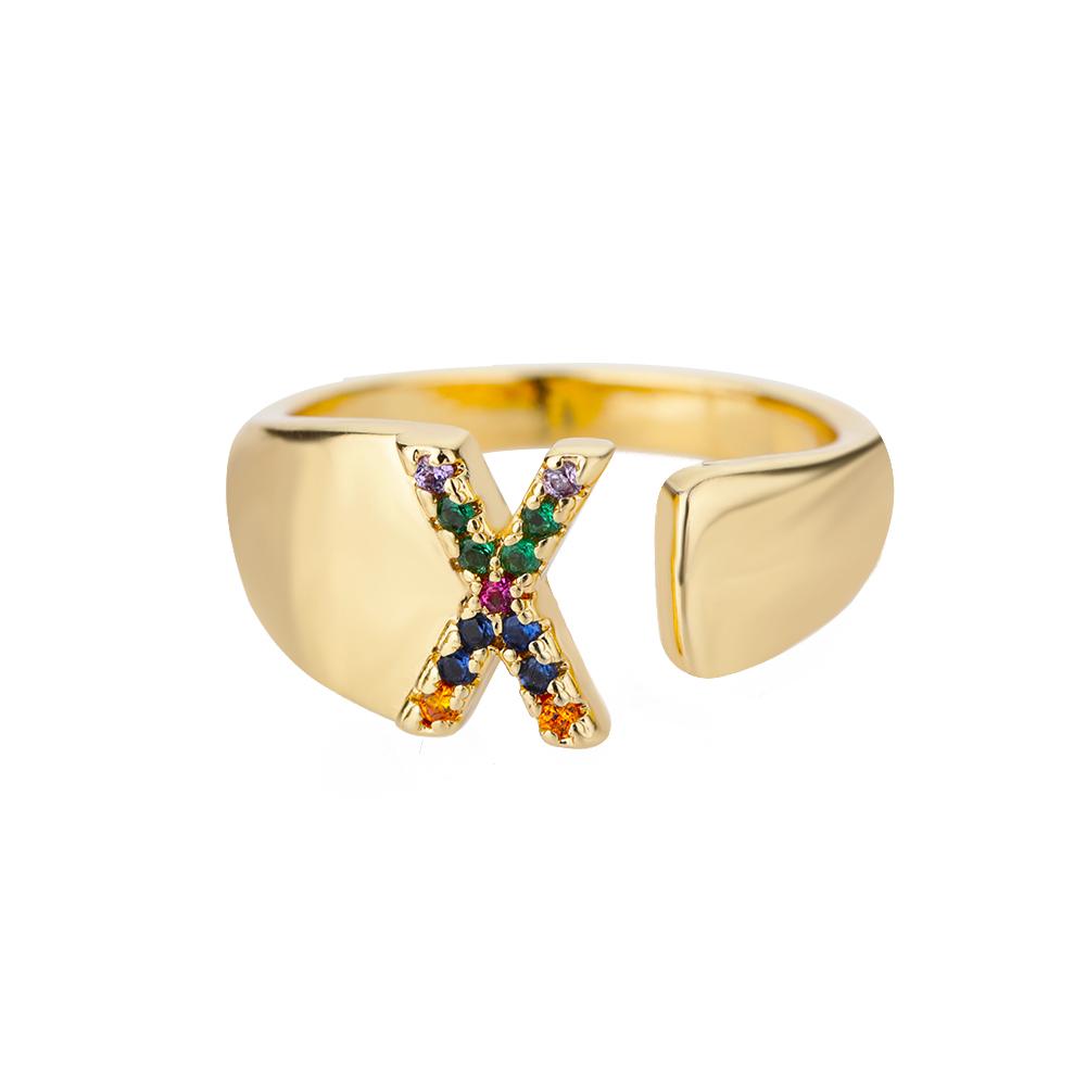 Rainbow Zircon Letter Rings For Women Mote Chunky Bred Letter AZ Rustfritt stål Ring Bryllup Boho Smykker Gave 2024
