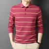Spring New Cotton Handsome Men's Long Sleeve Polo Collar Stripes T-shirt Trendy Casual Fashion Men's T-shirt