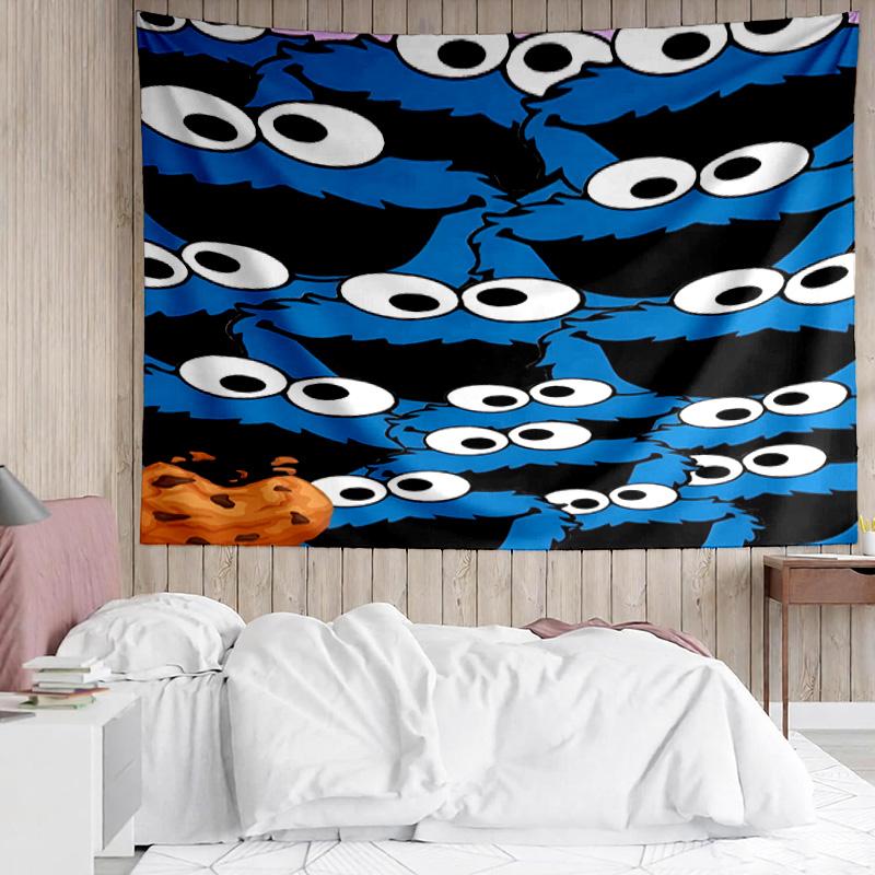 1PC Elmo And Cookie Sesame Friends Tapestry Accessories Playroom Tapestry, for Bedroom,Livingroom, dormitory Room Wall Decor Fan Birthday Gifts