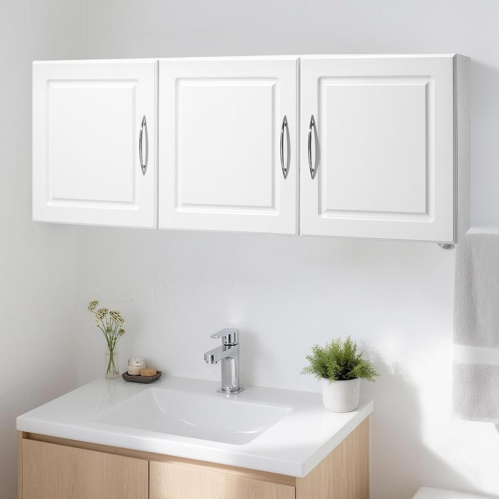 VEVOR Laundry Room Wall Cabinet, 2-Tier Wall Mounted Hanging Cabinet with Adjustable Shelf, Cupboard Storage with 3 Doors, for Kitchen, Bathroom