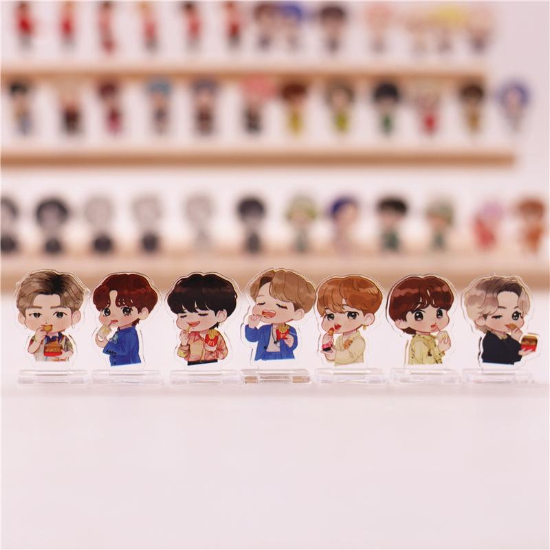 7pcs BTS Mini Cartoon Acrylic Standee, 3.5cm Bangtan Boys Cute Cartoon Figure Display, Kpop ARMY Fans Desk Decor
