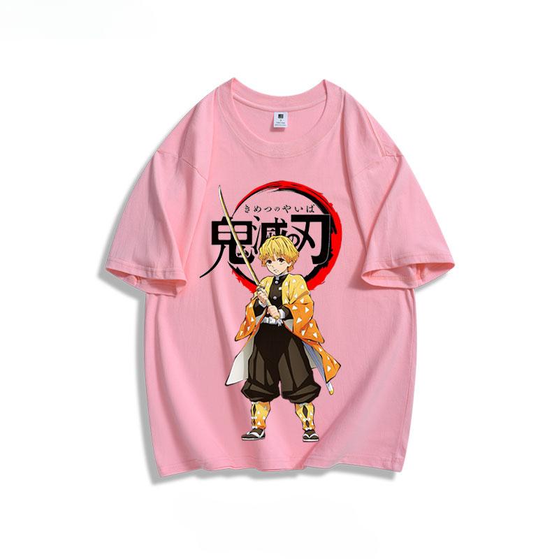 Popular anime demon slayer print 100% pure cotton short sleeved summer men's outdoor casual fashion comfortable streetwear